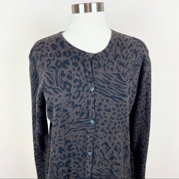 Nina Leonard Jungle Print Cardigan Sweater - Picture 2 of 8